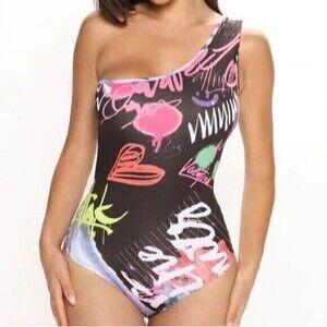 Graffiti One Shoulder‎ Bodysuit Size S RefM023